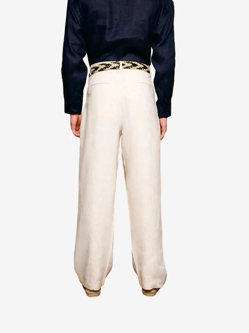 Giesto Beige Natural GIESTO Relaxed Fit Pleated Linen Trousers for Men | Best Price UAE